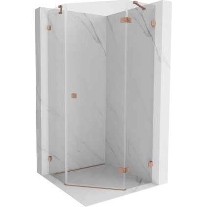 Mexen Lunar, pětiúhelníkový sprchový kout s pravým sklonem 80 x 80 cm, 8mm čiré sklo, profil měděná matná, 831-080P-080L-65-00-P