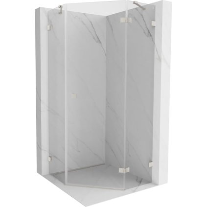 Mexen Lunar, pětiúhelníkový sprchový kout s pravým sklonem 90 x 90 cm, 8mm čiré sklo, ocelový profil, 831-090P-090L-97-00-P
