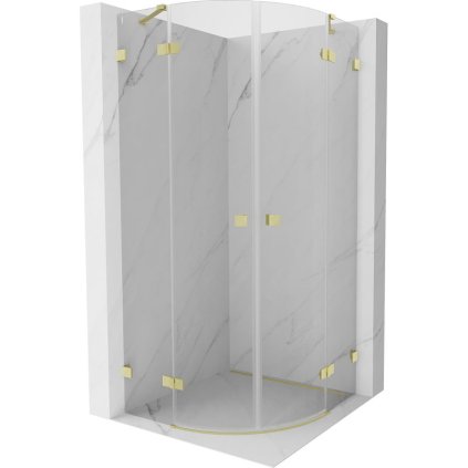 Mexen Lunar, půlkruhový výklopný sprchový kout 80 x 80 cm, 8mm čiré sklo, zlatý matný profil, 833-080L-080P-55-00