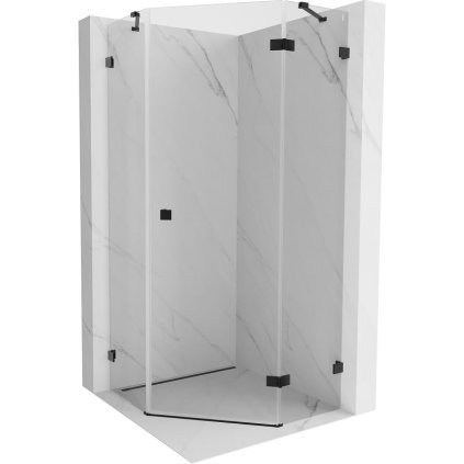 Mexen Lunar, výklopný pětiúhelníkový sprchový kout pravý 100 x 100 cm, 8mm čiré sklo, černý profil, 831-100P-100L-70-00-P