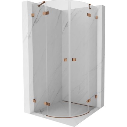 Mexen Lunar, výklopný půlkruhový sprchový kout 100 x 100 cm, 8mm čiré sklo, profil růžové zlato, 833-100L-100P-60-00