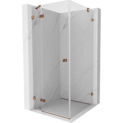 Mexen Lunar, výklopný sprchový kout levý 80 x 80 cm, 8mm čiré sklo, profil růžové zlato, 834-080-080-60-00-L