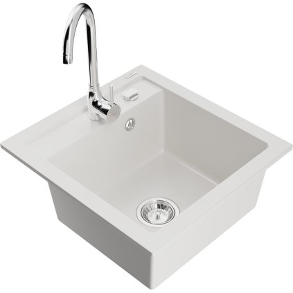 Mexen Vito, 1-komorový granitový dřez a kuchyňská baterie Telma, bílá, 6503-20-670200-00