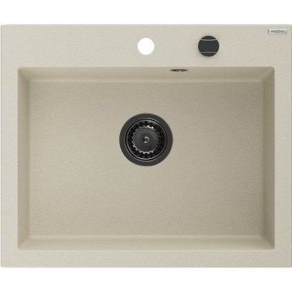 Mexen Elix, 1korový granitový dřez 600 x 500 mm, béžová, černý sifon, 6525601005-69-B