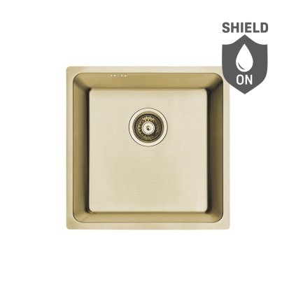 Laveo Aden, 1-komorový nerezový dřez 440x440x200 mm, zlatá matná, LAV-SLA_G10P