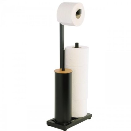 Erga Pap, držák toaletního papíru s WC kartáčem a zásobníkem, černá-hnědá, ERG-YKA-P.PAP-WC-BLK