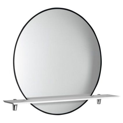 Sapho, SHARON LED podsvícené zrcadlo Ø 80cm s policí, černá mat, 31255CI-01