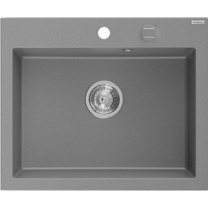 Mexen Elix, 1-komorový granitový dřez 600 x 500 mm, šedý, chromový sifon - 6525601005-71