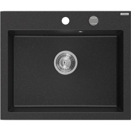 Mexen Eliz, 1-komorový granitový dřez 600 x 500 mm, černá/stříbrná metalíza, chromový sifon - 6525601005-73