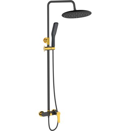 Kuchinox Alanis, sprchová souprava s ruční a hlavovou sprchou, černá-zlatá lesklá, LAV-PQI_B0OB