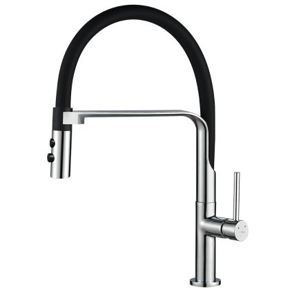 Kuchinox Siluetto, vysoká dřezová baterie s elastickým ramenem, chromová-černá matná, LAV-BQU_778D