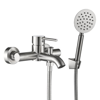 Kuchinox Noia, nástěnná vanová baterie s ruční sprchovou soupravou, broušená ocel, LAV-BNK_211D