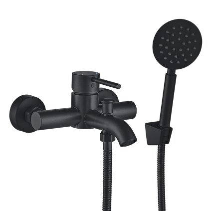 Kuchinox Noia, nástěnná vanová baterie s ruční sprchovou soupravou, černá matná, LAV-BNK_711D