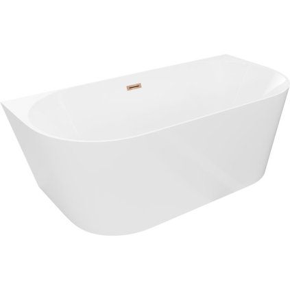 Mexen Oval Slim, volně stojící vana ke stěně 170 x 80 cm, bílá lesklá, růžové zlato přepad, 52661708000-60