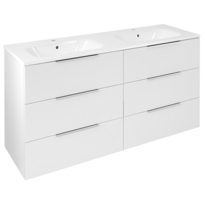 Sapho, CIRASA umyvadlová skříňka s dvojitým umyvadlem 141x77x46cm, 3x zásuvka, bílá lesk, CR141-3030-31