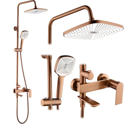 Rea Storm, vanová/sprchová souprava s dešťovou hlavovou sprchou a ruční sprchovou hlavicí, měděná matná, REA-P3000