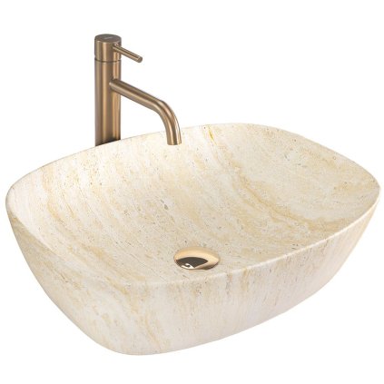 Rea Freja, umyvadlo na desku 512x396x137mm, imitace kamene-travertin matný, REA-U6689