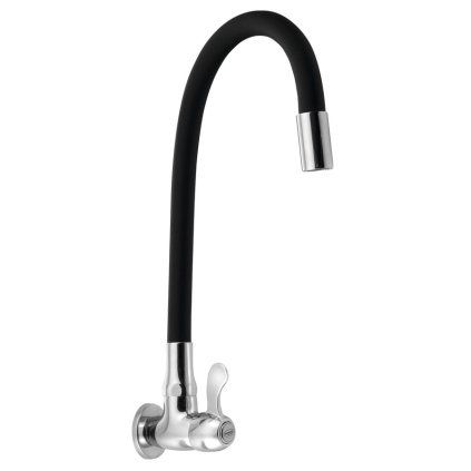 Aqualine, Nástěnný kulový ventil 1/2", flexibilní ramínko, černá/chrom, ZY1813F