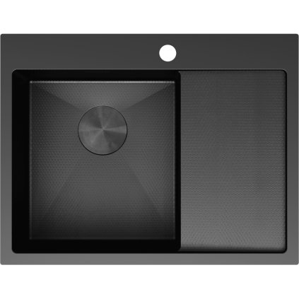 Mexen Exar, 1-komorový nerezový dřez s odkapávačem, levý, 620 x 480 mm, černá, vzor voština, 6431621005L-70HC
