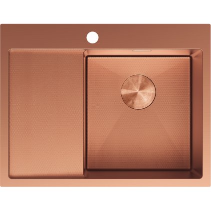 Mexen Exar, 1-komorový nerezový dřez s odkapávačem, pravý, 620 x 480 mm, broušená měď, vzor voština, 6432621005P-65HC