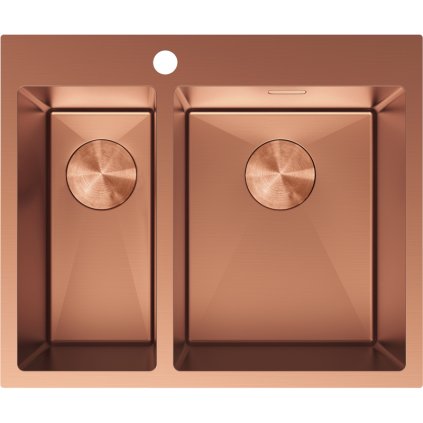 Mexen Flexo, 1.5-komorový nerezový dřez 610 x 510 mm, broušená měď, 6446611500-65