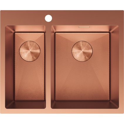 Mexen Flexo, 1.5-komorový nerezový dřez 610 x 510 mm, broušená měď, vzor voština, 6446611500-65HC
