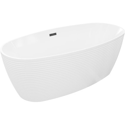 Mexen Lira, volně stojící vana, vzor, ​​170 × 80 cm, bílá lesklá, černý přepad, 52831708000-70