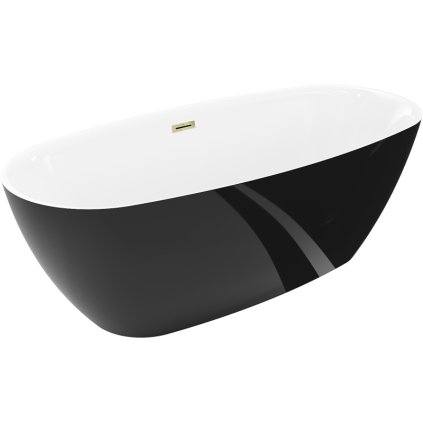 Mexen Luvo Slim, volně stojící vana 170 × 75 cm, bílá-černá, zlatý lesklý přepad, 52801707575-50