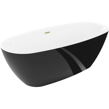Mexen Luvo Slim, volně stojící vana 170 × 75 cm, bílá-černá, zlatý matný přepad, 52801707575-55