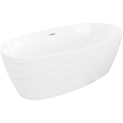 Mexen Olea, volně stojící vana 170 × 80 cm, bílá lesklá, ocelový přepad, 52821708000-97