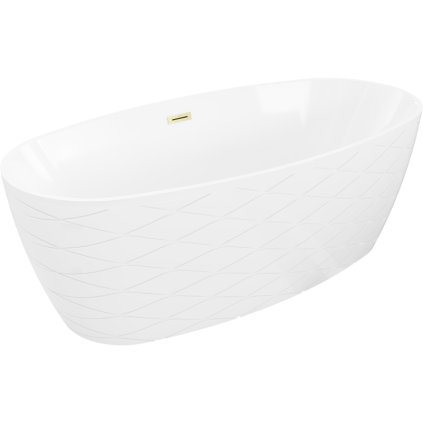 Mexen Olea, volně stojící vana 170 × 80 cm, bílá lesklá, zlatý matný přepad, 52821708000-55