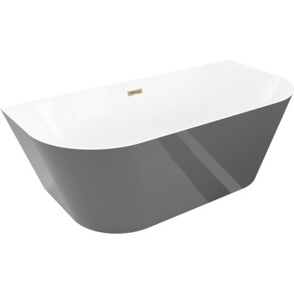 Mexen Oval Slim, volně stojící vana ke zdi, 170 x 80 cm, bílá-šedá, zlatý lesklý přepad, 52661708062-50