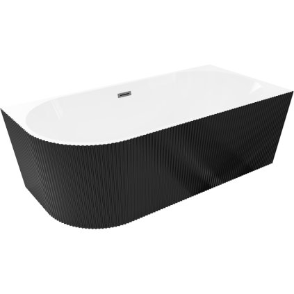 Mexen Silo, rohová volně stojící rýhovaná vana, pravá, 170 x 80 cm, bílá-černá, przelew gun gray szczotkowany- 52891708075P-66