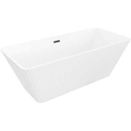 Mexen Tava, volně stojící rýhovaná vana 170 x 75 cm, bílá lesklá, černý matný přepad, 52851707500-70