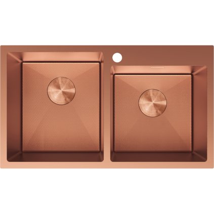 Mexen Xorin, 2-komorový nerezový dřez 780 x 450 mm, broušená měď, vzor voština, 6441782000-65HC