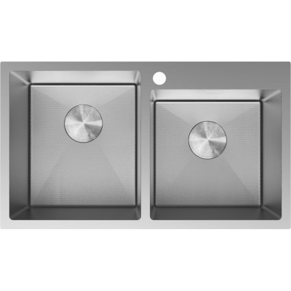 Mexen Xorin, 2-komorový nerezový dřez 780 x 450 mm, broušená ocel, vzor voština, 6441782000-01HC