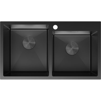 Mexen Xorin, 2-komorový nerezový dřez 780 x 450 mm, černá, 6441782000-70