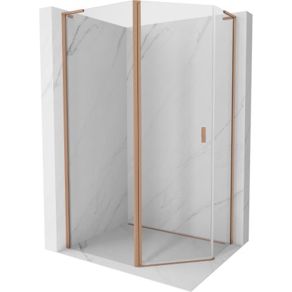 Mexen Mist L, pětiúhelníkový výklopný sprchový kout 100x80 cm, čiré sklo, měděný matný profil, 8A8L-100-080-65-00