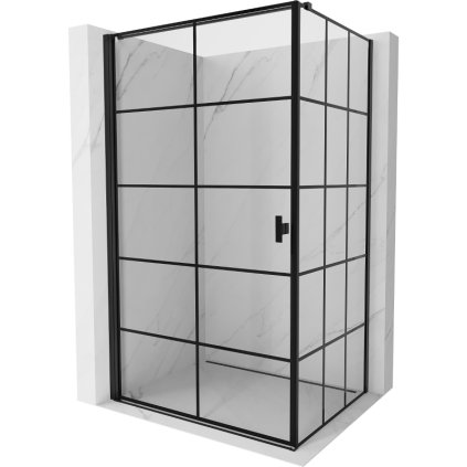 Mexen Mist-B, 1-křídlý ​​výklopný sprchový kout, levý, 100 x 85 cm, čiré sklo-černá mřížka, 8A2T-100-085-70-77-L