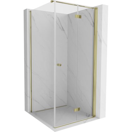 Mexen Mist-F T, 1-křídlý ​​skládací sprchový kout pravý 90 x 90 cm, čiré sklo, zlatý lesklý profil, 8A6T-090-090-50-00-P