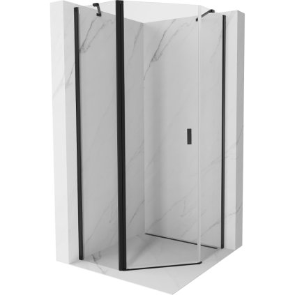 Mexen Mist, pětiúhelníkový sprchový kout výklopný 80 x 80 cm, čiré sklo, černý profil, 8A8-080-080-70-00