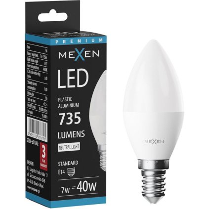 Mexen Nova, LED žárovka E14, C37, 7W, teplá - 3000K, 735 lm - L102-E14-0730-01