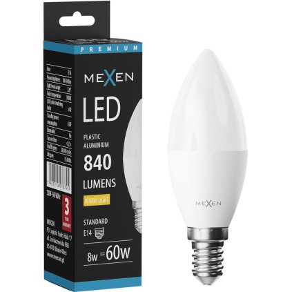 Mexen Nova, LED žárovka E14, C37, 7W, teplá - 3000K, 735 lm - L102-E14-0730-01