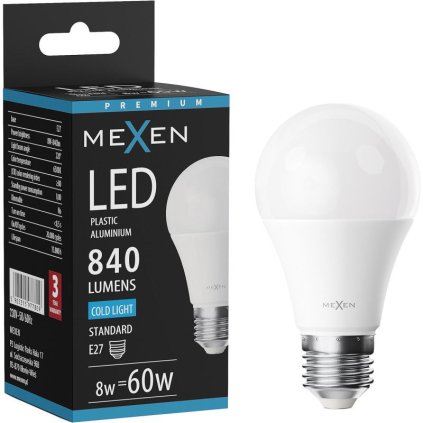 Mexen Nova, LED žárovka E27, A60, 8W, studená - 4000K, 840 lm - L100-E27-0865-01