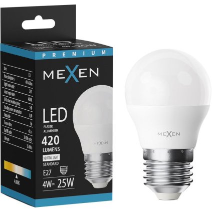 Mexen Nova, LED žárovka E27, G45, 4W, neutrální - 4000K, 420 lm - L101-E27-0440-01