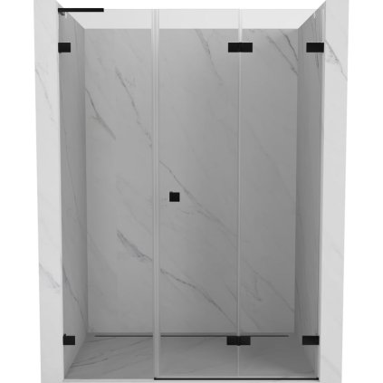 Mexen Lunar-F, L pravé skládací sprchové dveře 140 cm, 8mm čiré sklo, černý matný profil, 836SL-140-050-70-00-P