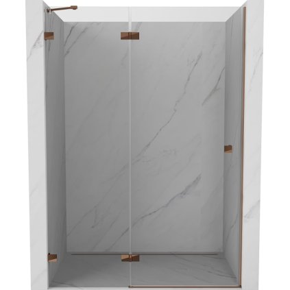 Mexen Lunar, levé otočné sprchové dveře 135 cm, 8mm čiré sklo, růžové zlato profil, 834-135-000-60-00-L