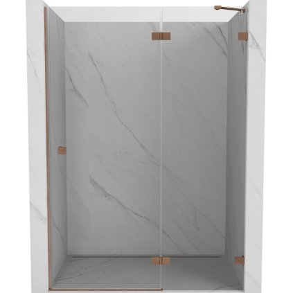 Mexen Lunar, výklopné sprchové dveře pravé 135 cm, 8mm čiré sklo, měděný matný profil, 834-135-000-65-00-P