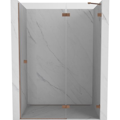 Mexen Lunar, výklopné sprchové dveře pravé 135 cm, 8mm čiré sklo, měděný matný profil, 834-135-000-65-00-P