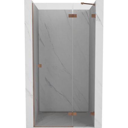 Mexen Lunar, výklopné sprchové dveře pravé 75 cm, 8mm čiré sklo, měděný matný profil, 834-075-000-65-00-P